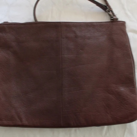 1990's Danier Brown Punched Leather Messenger Bag - Picture 2 of 3